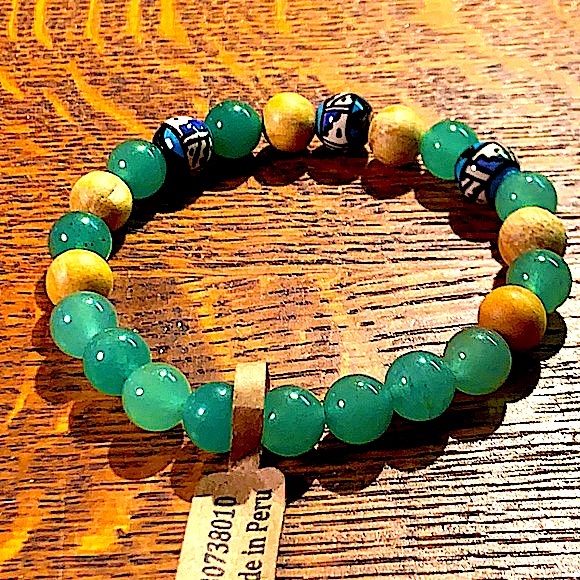 PALA SANTO GREEN AVENTURINE BRACELET STRETCH NEW HEALING STONES - Picture 2 of 3